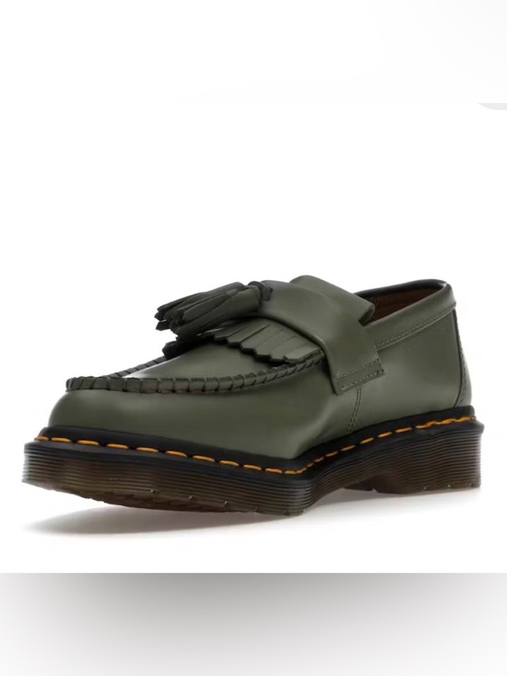 Dr. Martens Olive Green Kiltie Tassel Loafer with Contrast Stitching